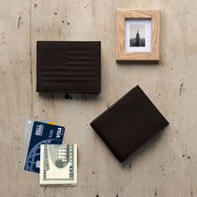 Load image into Gallery viewer, Carry-It-All Bifold Mens Leather Wallet (American Flag optional)