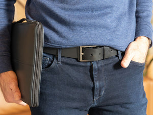 black belt and laptop sleeve