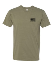 Load image into Gallery viewer, LIVE FREE American Flag Premium T-Shirt in Olive Green
