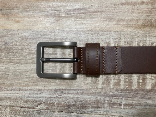 brown thick leather belt