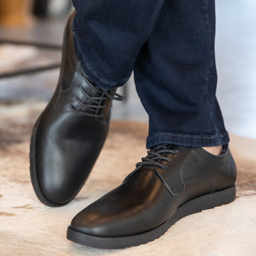 Men's Black Comfortable Leather Shoes Classic Derby by John Candor